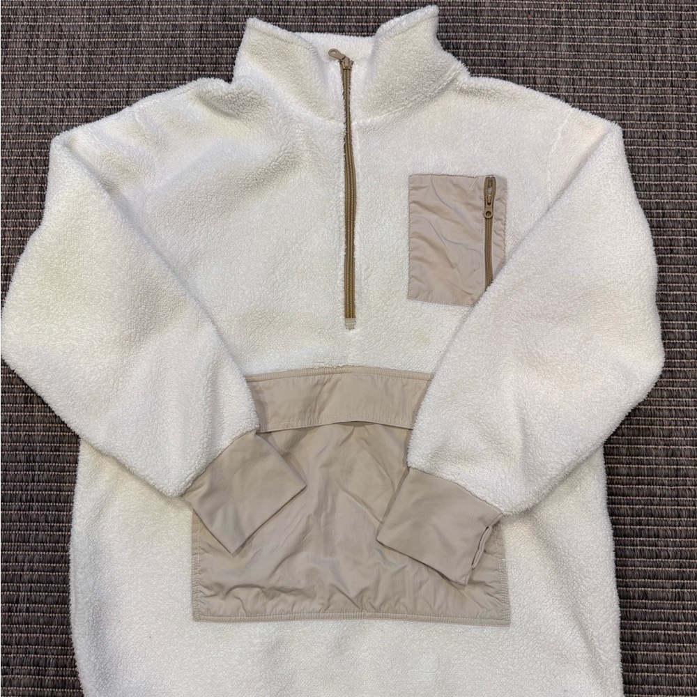 Offline by Aerie Teddy Jacket in Cream and Tan